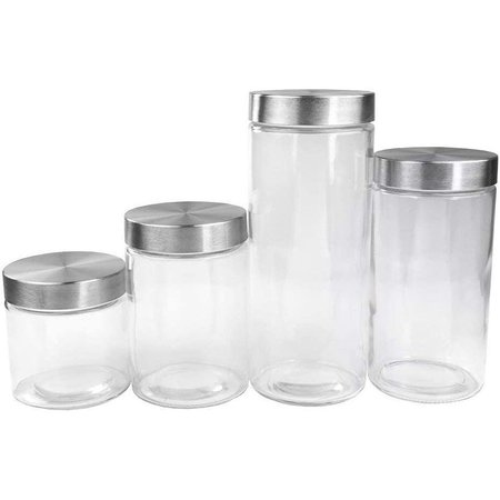 HOME BASICS 4 Piece Glass Canister Set with Stainless Steel Lids CS10239
